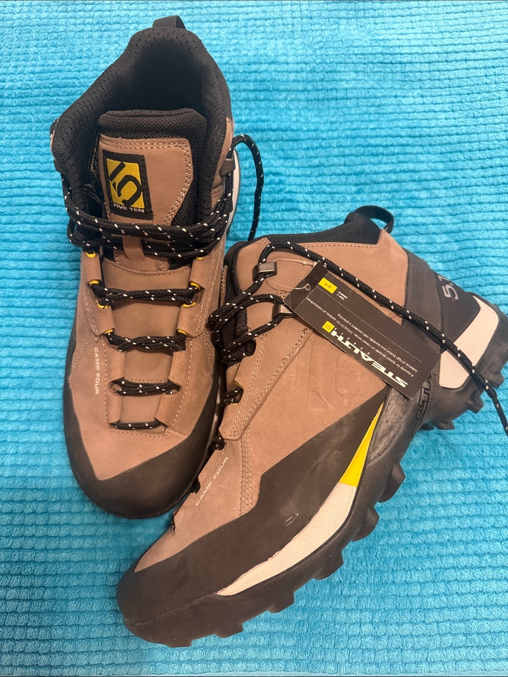 Men's Size 10 5.10 Five Ten Brown/Yellow Camp Four Mid Trail Hiking Shoes NEW